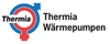 Logo von Thermia Wärmepumpen, das den Markennamen „Thermia“ in einer Kombination aus Schrift und Symbol darstellt. Das Design enthält Elemente in Rot, Blau und Schwarz, die die Marke repräsentieren.
