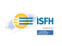 Logo des ISFH, ein Institut der Leibniz Universität Hannover. Es zeigt eine gelbe Sonne mit drei horizontalen Linien und den Schriftzug „ISFH“ in blauen Lettern. Darunter ist die Bezeichnung „An-Institut der Leibniz Universität Hannover“ in kleinerer Schrift.