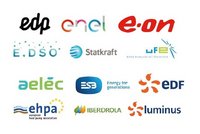 Das Bild zeigt eine Sammlung von Logos verschiedener Energieunternehmen und Verbände, darunter EDP, Enel, E.ON, Statkraft, EDF und Iberdrola. Es repräsentiert die Zusammenarbeit und Vielfalt im Energiesektor.