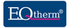 Logo von EQtherm®. Der Schriftzug besteht aus "EQ" in großen Buchstaben und "therm" in kleinen Buchstaben. Das "Q" ist geschwungen und pink, während der Rest des Textes und der Hintergrund in dunklem Blau gehalten sind.