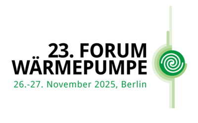 Logo des 23. Forums Wärmepumpe. Veranstaltungstermine: 26. und 27. November 2025 in Berlin.
