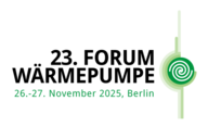 Logo des 23. Forums Wärmepumpe. Veranstaltungstermine: 26. und 27. November 2025 in Berlin.