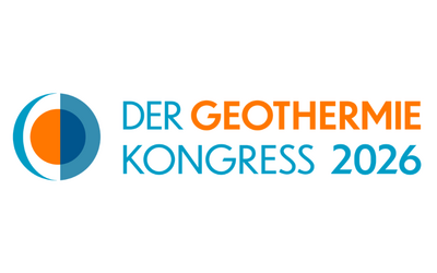 Logo des Geothermie-Kongresses 2026, das einen stilisierten Kreis in Blau und Orange zeigt. Der Text "DER GEOTHERMIE KONGRESS 2026" ist in blauer und orangefarbener Schrift dargestellt.