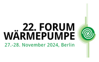 Logo für das 22. Forum Wärmepumpe, das am 27. und 28. November 2024 in Berlin stattfindet. Der Titel ist in großen, auffälligen Buchstaben gehalten, und es sind grafische Elemente zur Darstellung des Themas eingebunden.