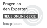 Text: "Ankündigung einer neuen Online-Serie mit dem Titel 'Fragen an den Experten', organisiert vom Bundesverband Wärmepumpe e.V. (bwp)."