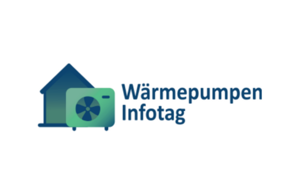 Logo für den Wärmepumpen-Infotag. Es zeigt ein stilisiertes Haus und ein Symbol für eine Wärmepumpe. Der Text „Wärmepumpen Infotag“ ist deutlich sichtbar und informiert über eine Veranstaltung zu Wärmepumpen.