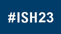Ein blauer Hintergrund mit dem Text „#ISH23“ in großen, weißen Buchstaben.