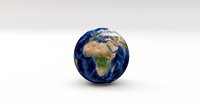 Eine stilisierte Erdglobus-Darstellung zeigt die Kontinente sowie Ozeane, vor einem neutralen Hintergrund. Der Fokus liegt auf Afrika, einem Teil von Europa und Asien. Die Darstellung betont die Farben der Landmassen und Wasserflächen, um die geografischen Merkmale hervorzuheben.