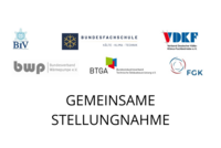 Die Grafik zeigt Logos verschiedener Organisationen im Bereich Kälte-, Klima- und Wärmetechnik. In der Mitte steht in großen Buchstaben "Gemeinsame Stellungnahme", was auf eine gemeinsame Erklärung oder Position dieser Verbände hinweist.