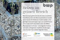 Text: "Heizen im grünen Bereich: Wärmepumpen bieten eine effiziente Zukunftslösung zur Senkung der Heizkosten, teilweise um bis zu 50 Prozent. In Deutschland sind bereits über eine Million Wärmepumpen im Einsatz, gefördert durch staatliche Maßnahmen."