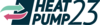 Das Bild zeigt das Logo "HEAT PUMP 23", das eine stilisierte Darstellung von zwei Pfeilen enthält, die einen Kreislauf symbolisieren. Der Schriftzug ist modern gestaltet und betont die Themen Energieeffizienz und Nachhaltigkeit.