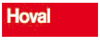 Das Bild zeigt das Logo der Marke "Hoval" auf rotem Hintergrund. Der Markenname ist in weißer Schrift gehalten.