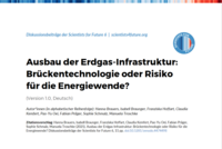 Textalternativ: Titel des Dokuments: „Ausbau der Erdgas-Infrastruktur: Brückentechnologie oder Risiko für die Energiewende?“ Version 1.0, Deutsch. Enthält eine Liste der Autoren in alphabetischer Reihenfolge und eine Zitierempfehlung.