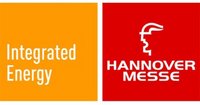 Das Bild zeigt zwei Logos. Links steht "Integrated Energy" in weißer Schrift auf orangefarbenem Hintergrund. Rechts ist das Logo der "HANNOVER MESSE" in roter Farbe mit einer stilisierten Darstellung eines Kopfes.