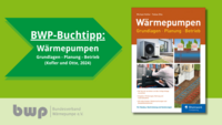 Titelbild eines Buches über Wärmepumpen, das Grundlagen, Planung und Betrieb behandelt. Der Buchhinweis hebt wichtige Themen hervor, wie Technikverständnis, Förderung und Beispielkalkulationen. Veröffentlicht von Michael Kofler und Tobias Otta (2024).