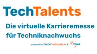 Text: "TechTalents: Die virtuelle Karrieremesse für Techniknachwuchs. Eine Plattform, die jungen Talenten im technischen Bereich Karrieremöglichkeiten bietet."