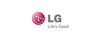 Logo von LG. Es zeigt einen roten Kreis mit einem weißen Punkt und den Buchstaben "LG" in grauer Schrift, darunter der Slogan "Life's Good".