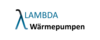 Logo mit der Aufschrift "LAMBD? Wärmepumpen". Die Buchstaben „LAMBD?“ sind in einer blauen Farbverlauf-Gestaltung, während „Wärmepumpen“ in fetter, schwarzer Schrift darunter steht.