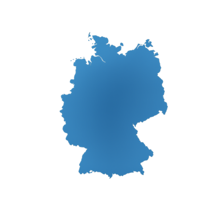 Deutschlandkarte in hellblau, die die Umrisse des Landes zeigt. Der Hintergrund ist schwarz, was die Karte hervorhebt.