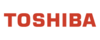 Das Bild zeigt das Logo der Firma Toshiba in roter Schrift auf weißem Hintergrund. Das Wort "TOSHI" ist größer und fettgedruckt, während "BA" kleiner und in normaler Schriftgröße ist. Das Logo repräsentiert die Marke Toshiba.