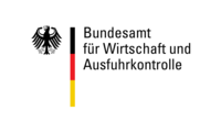 Das Bild zeigt das Logo des Bundesamts für Wirtschaft und Ausfuhrkontrolle. Es ist mit einem deutschen Bundesadler und Farbbalken in Schwarz, Rot und Gold gestaltet. Die Schrift lautet "Bundesamt für Wirtschaft und Ausfuhrkontrolle".