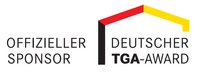 Logo des Deutschen TGA-Awards mit dem Hinweis "Offizieller Sponsor". Das Design umfasst eine stilisierte Dachstruktur in den Farben Schwarz, Rot und Gelb sowie den Schriftzug in klarer, moderner Schrift.