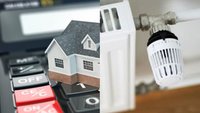 Das Bild zeigt links einen Taschenrechner mit einem Modell eines Hauses und rechts einen Heizkörper mit einem Thermostat. Es vermittelt den Zusammenhang zwischen Kostenberechnung für Immobilien und Heizungsmanagement.