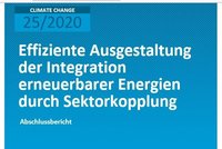 Abschlussbericht mit dem Titel "Effiziente Ausgestaltung der Integration erneuerbarer Energien durch Sektorkopplung", veröffentlicht im Jahr 2020, im Zusammenhang mit dem Thema Klimawandel. Die Gestaltung zielt auf die Verbesserung der Nutzung erneuerbarer Energiequellen ab.
