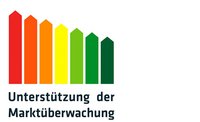 Grafik mit fünf vertikalen Balken in verschiedenen Farben (rot, orange, gelb, grün) und der Aufschrift „Unterstützung der Marktüberwachung“. Die Balken repräsentieren möglicherweise verschiedene Bereiche oder Werte, die im Kontext von Marktüberwachung relevant sind.