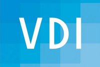 Das Bild zeigt ein stilisiertes Logo mit den Buchstaben „VDI“ in weißer Schrift auf einem blauen Hintergrund. Der Hintergrund ist in verschiedenen Blautönen strukturiert. Das Logo steht für den Verein Deutscher Ingenieure.