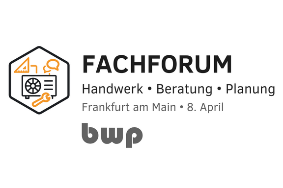 Logo für das Fachforum Handwerk, Beratung und Planung, das am 8. April in Frankfurt am Main stattfindet. Der Text enthält den Namen "bwp".